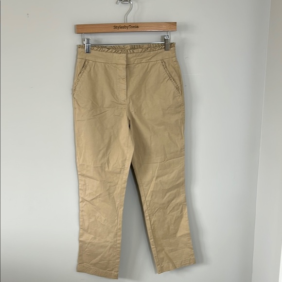 J Crew Crop Ruffle Chino Pant Khaki G2041 Classic Basic Career Sz 2 NEW - Picture 2 of 13